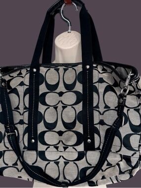 Coach Monogram Canvas Tote in Black and grey